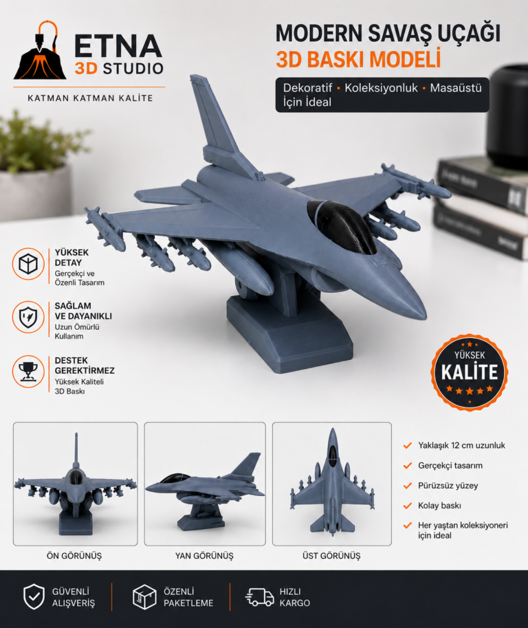 Modern Savaş Uçağı 3D Baskı Dekoratif Model ve Stand