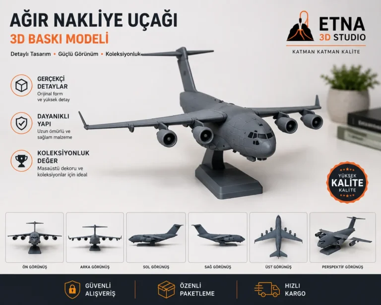 Ağır Nakliye Uçağı 3D Baskı Dekoratif Model ve Stand